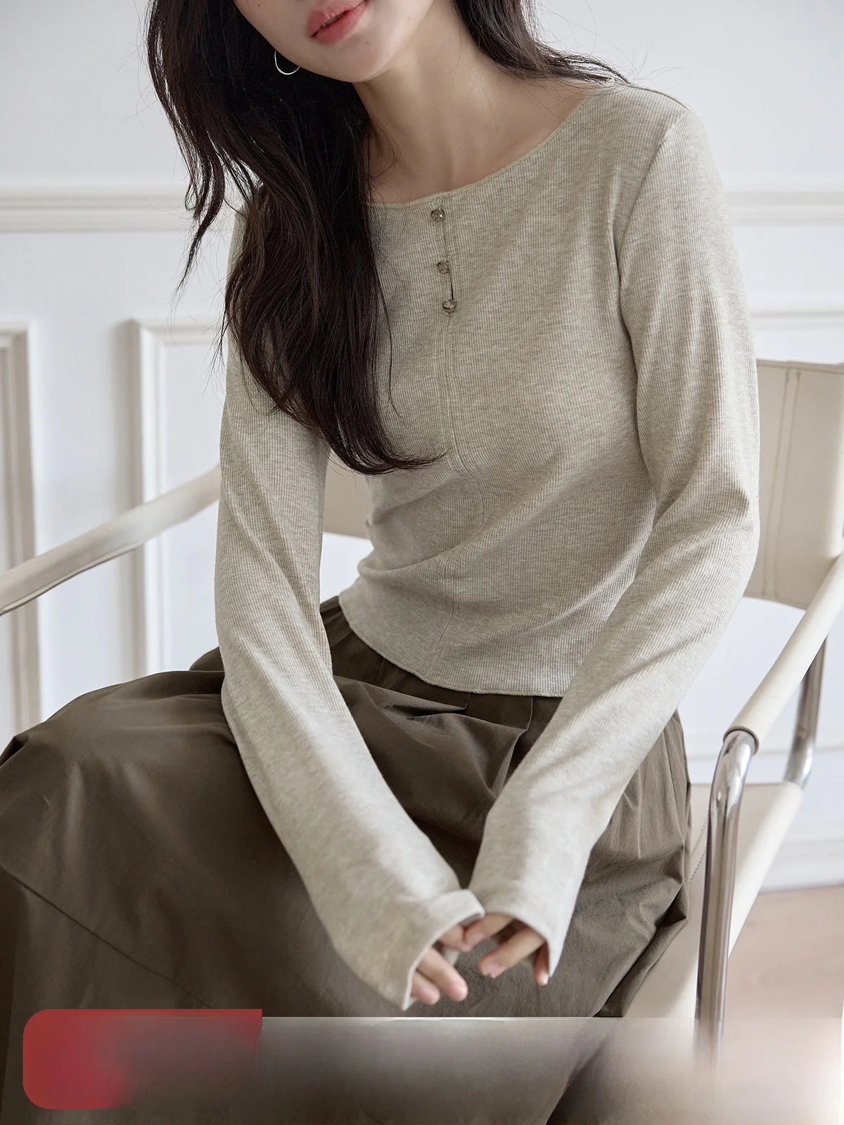 

HuiXi Women's round Neck Knitwear Slim Fit Base Layer Top Korean Style Commute Pure Color Long Sleeve Regular Length