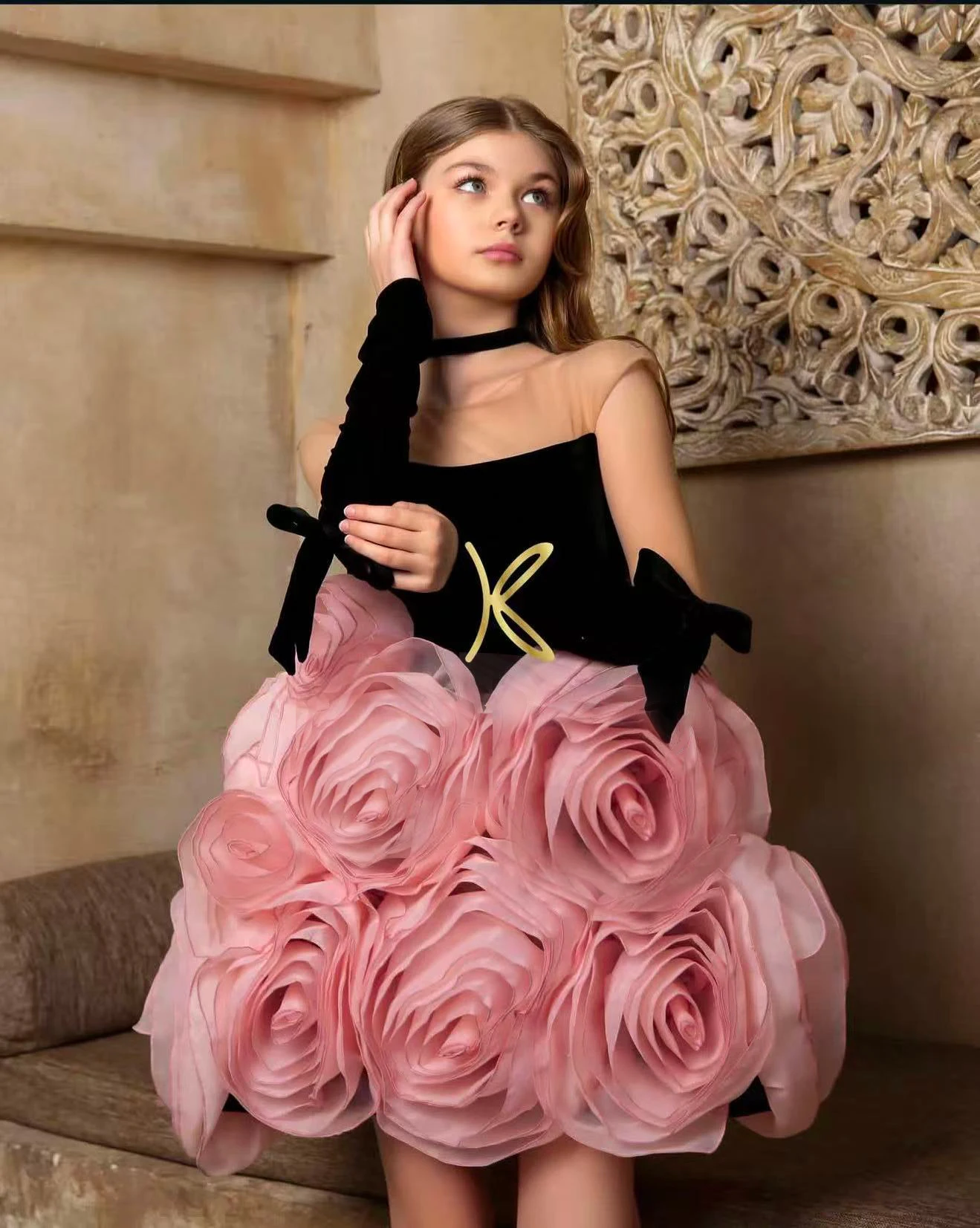 Foreign Trade Girl's Dress Three-Dimensional Flower Children's Gift Dress Birthday Princess Dress Vest Cute Western Style Dress