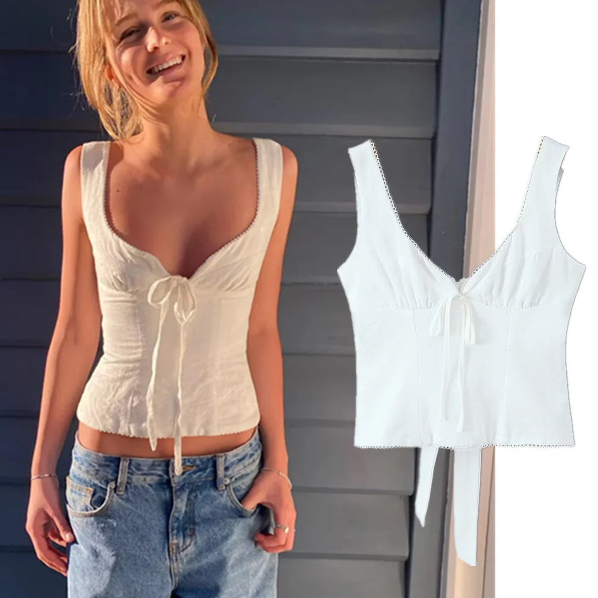 

Jenny&Dave Summer Blouse Bandage Sexy T-shirt Holiday V-neck Tank Tops Cropped Shirts & Blouses Women's Clothes Shirts Tops