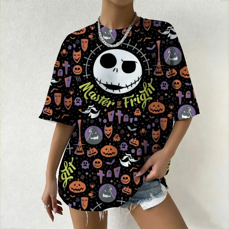 تي شيرت نسائي من Disney The Nightmare Before Christmas Jack Skellington جرافيك تي شيرت أمريكي عصري ملابس الشارع الشهير قمة الموضة الصيفية