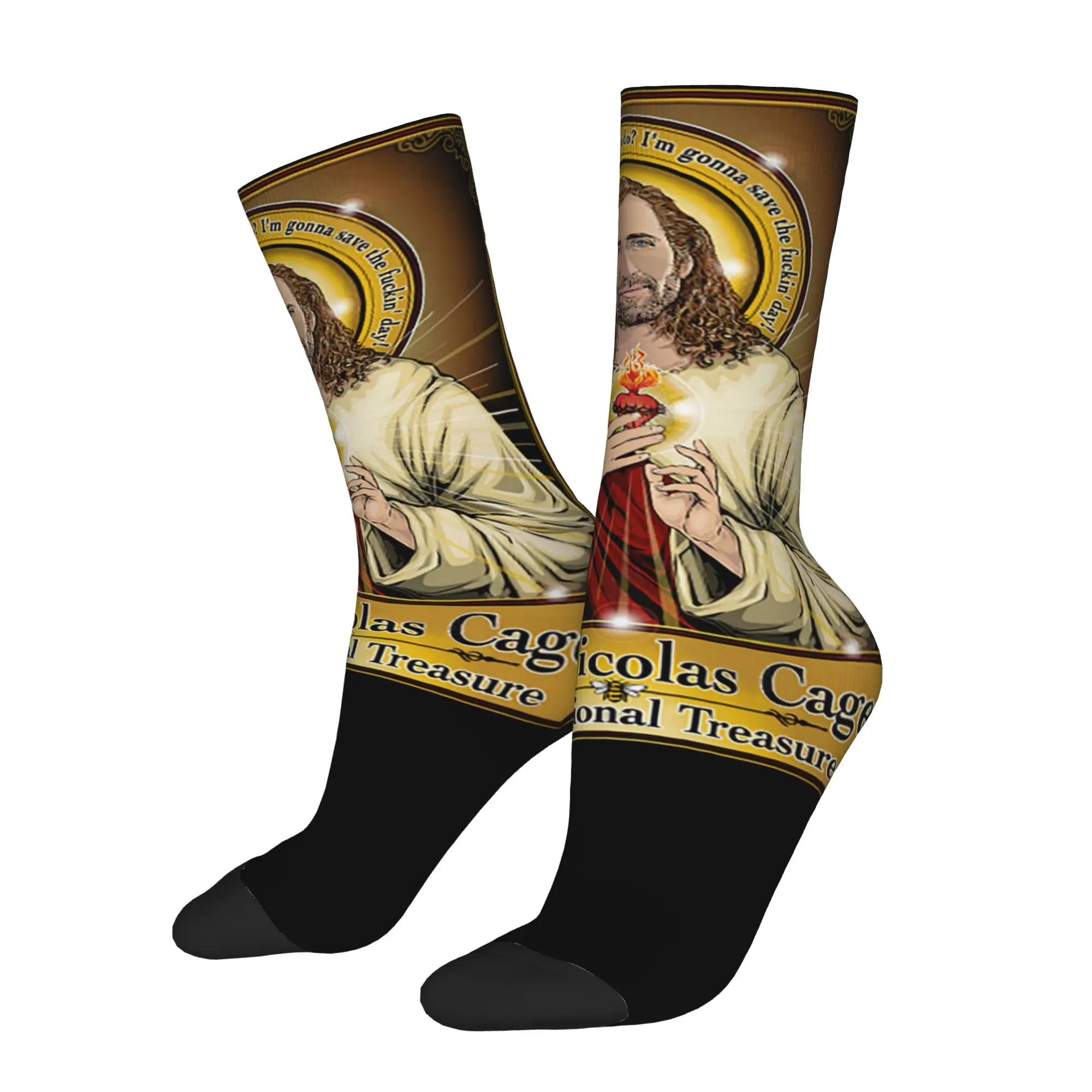 Crazy Design Saint Nicolas Cage Basketball Socks  Polyester Long Socks for Women Men Non-slip
