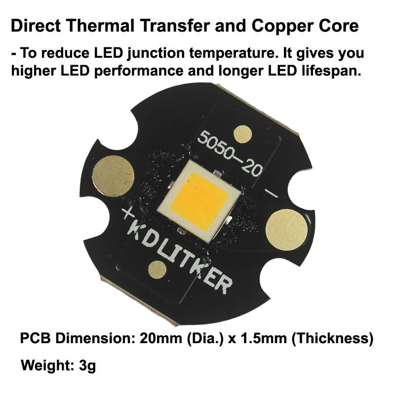 SFQ65 4x Core 3V 20A Warm White 3000K CRI90 5000 Lumens SMD 5050 LED on KDLitker DTP Copper mCPCB High CRI Yellow Light