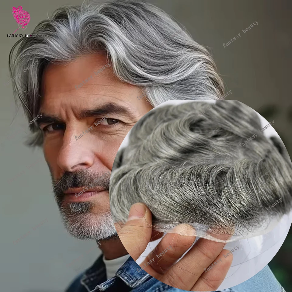 

Невидимая линия волос, супертонкая микрокожа, 0,06 мм, мужской парик 1B80 565 # # 240-серая система натуральных человеческих волос, капиллярная пробка