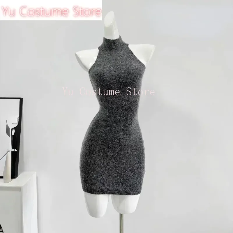 

Yu Autumn Elegant Knitted Suit Woman Korean Fashion 2e Set Sexy Sleeveless Slim Mini Dress + Casual Short Cardigan Chic