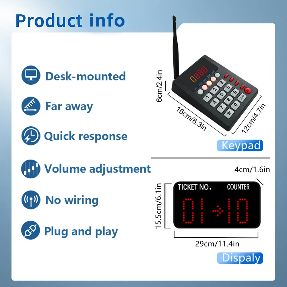 KOQI Queue System Wireless Calling System 2 Counter Keypad 1 Display Screen for Queuing