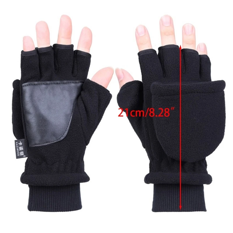 Luvas conversíveis de inverno flip top mittens com velo quente térmico unisex