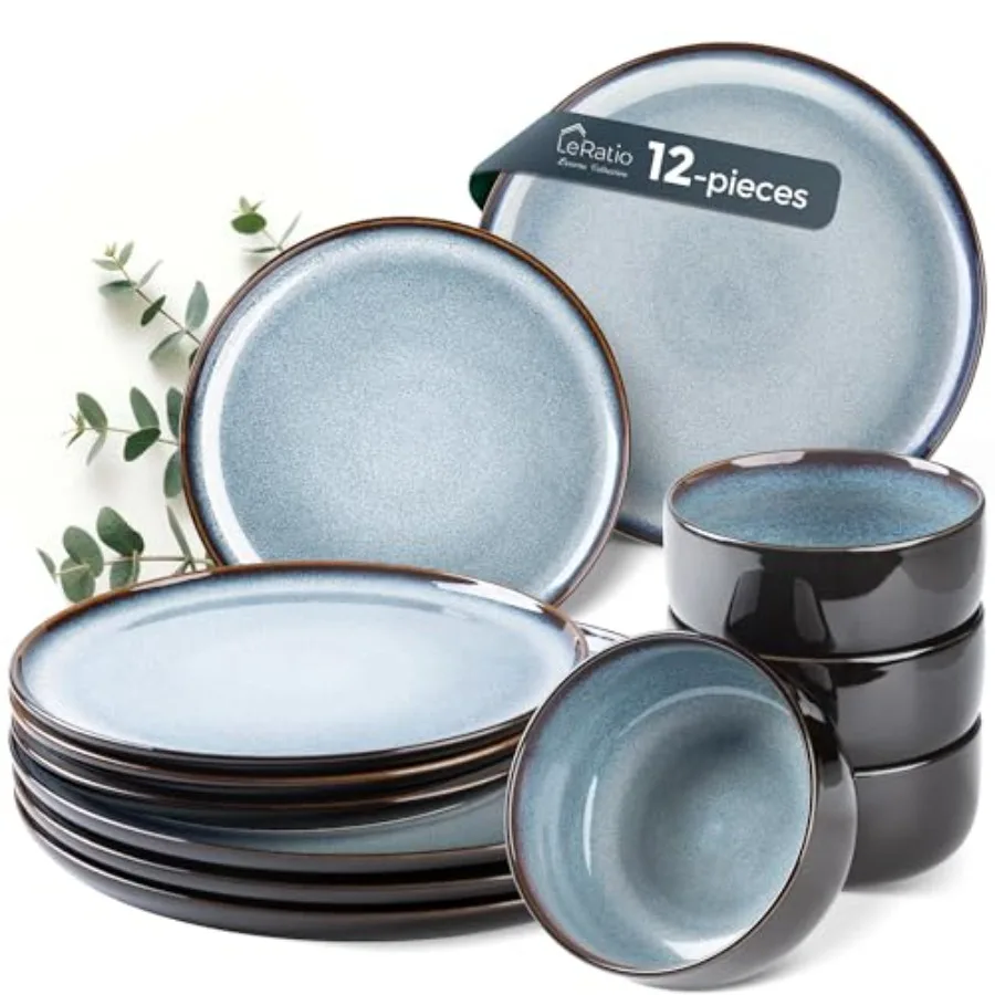 

Ceramic Dinnerware Sets for 412 Pieces Poreclain Plates and Bowls Sets Scratch Resistant Dishes Dishwasher and Microwave Safe O