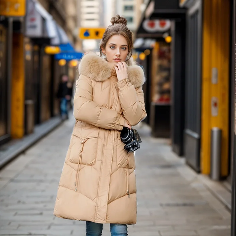 Veste matelassurera à capuche pour femme avec grand col en fourrure, vêtements chauds, pur document, 2 poches, coton, hiver