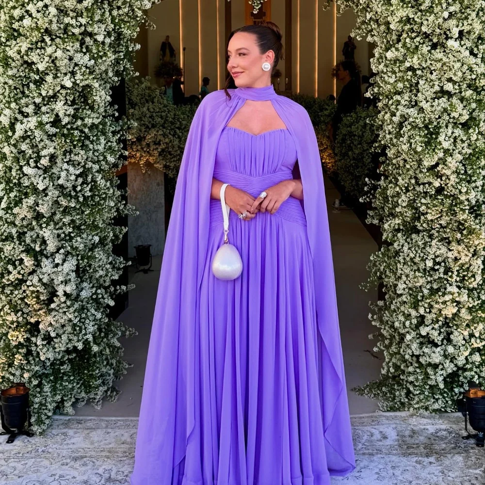 

Индивидуальные фиолетовые простые размеры, шифоновая шаль со складками, драпированные трапециевидные длинные платья без бретелек, изысканные вечерние платья