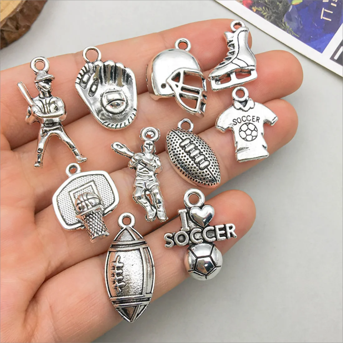 10/20Pcs Antique Silvery Sports Charms Alloy Athlete, Jersey, Ball Design Pendants for DIY Jewelry Making Accessories