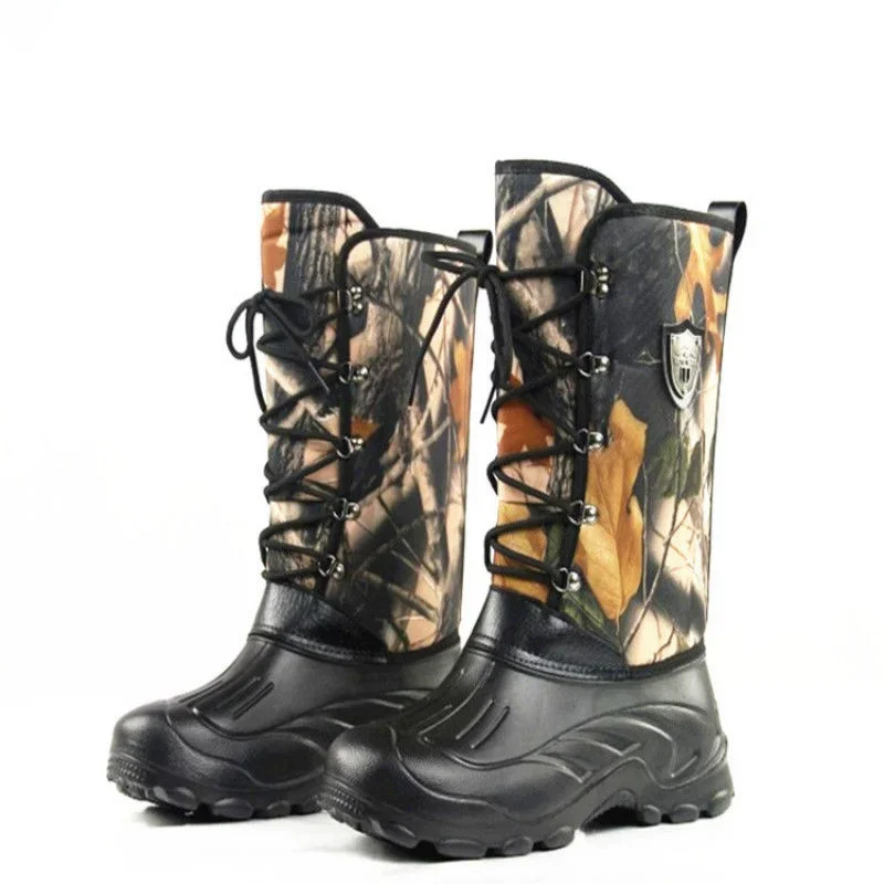 

Winter Men Women Outdoor Snow Fishing Tactical Knee-High Camo Wellington Boots Camping Hiking Hunting Waders Waterproof Shoes