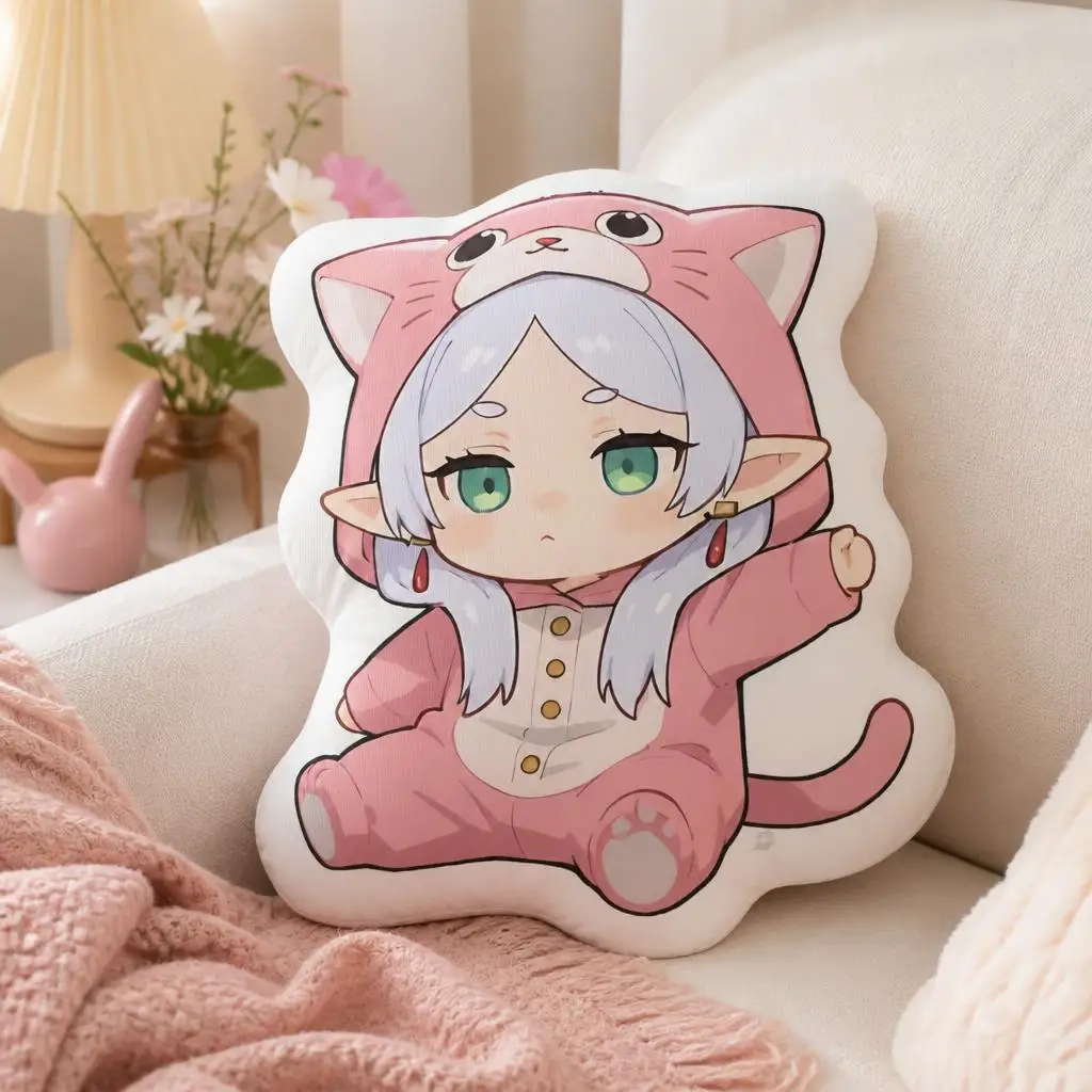 Frierens Kawaii Anime Cat Girl Funny Pillow Cushion Irregular Stuffed Throw Pillow Home Decor Gift Sofa Bed
