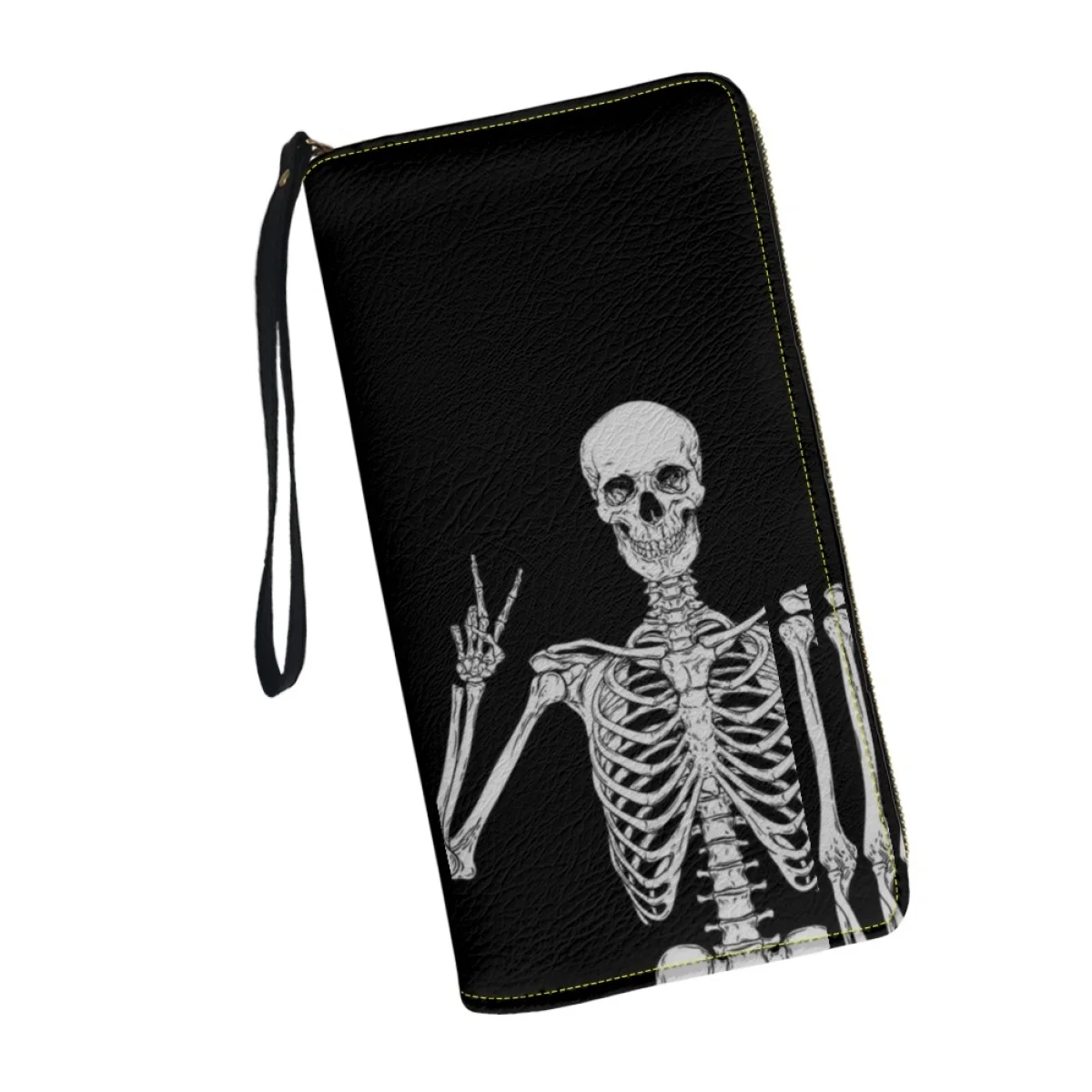 Monedero negro con diseño de calavera para mujer, billetera de cuero de lujo, tarjetero multifunción, regalos de Halloween