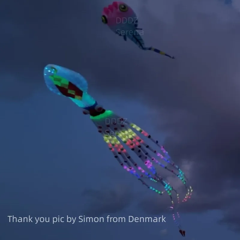 DDDZ 35m LED  squid 30D ripstop nylon fabric show Kite night flying pendant Inflatable Kite with battery and remote control