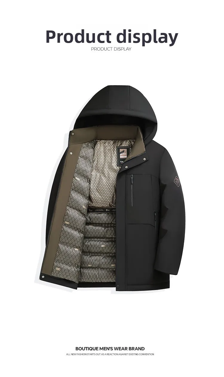 2026 Men's Winter Wool Blend Hooded Parka Thick Warm Windproof Casual Quilted Cotton Coat Heavyweight Outdoor Streetwear Vintage