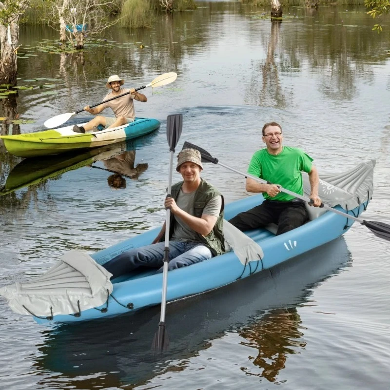 Blue 2-Seater Inflatable Kayak Portable Double Boat with Aluminum Paddle and Repair Kit