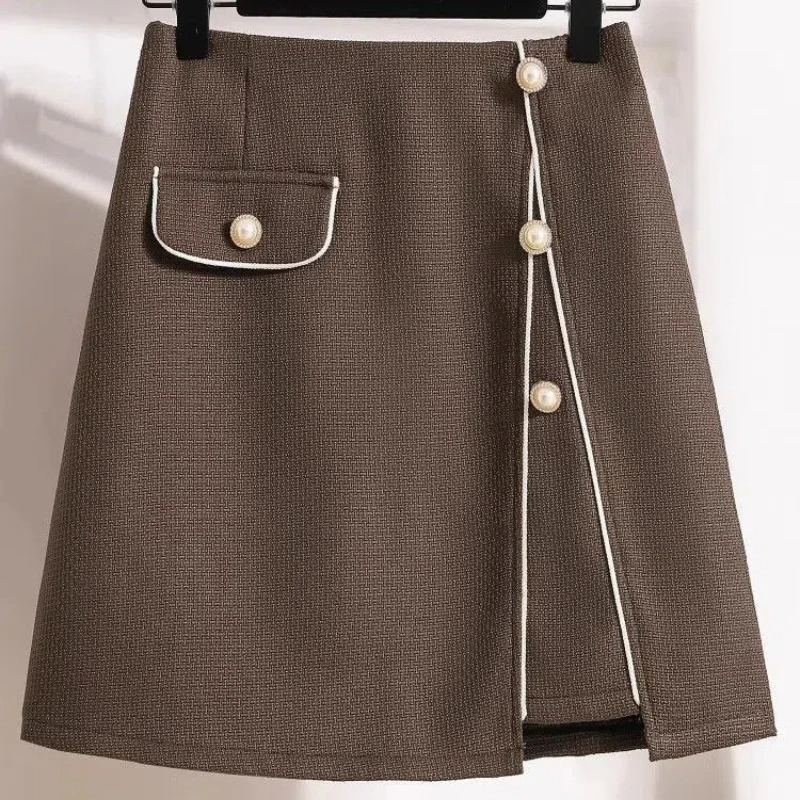 Plus Size Women New Autumn Slimming A-line Irregular Skirt Fat Girl Covers Belly High Waist Fashionable Short Skirt