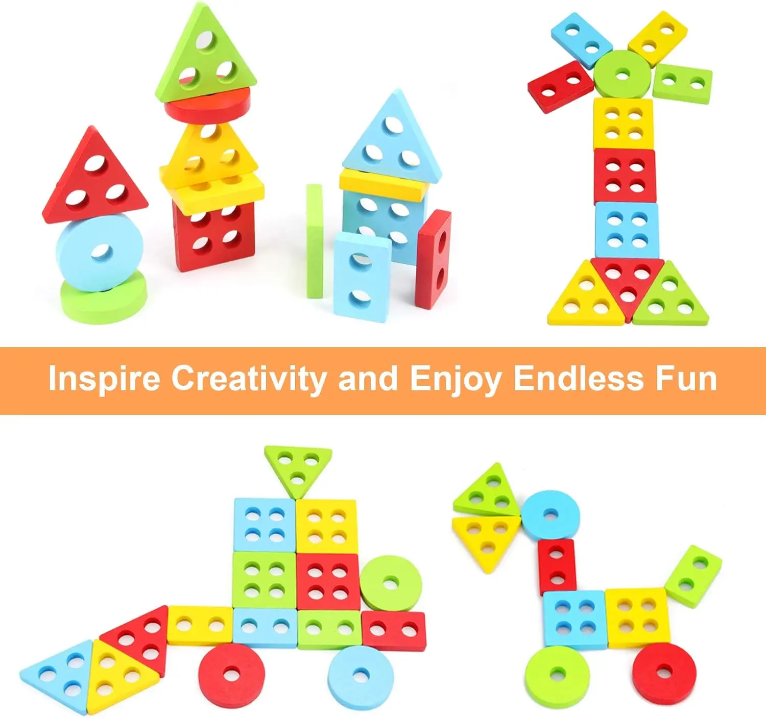 木製モンテッソーリ分類＆積み重ねおもちゃ 幼児向け 1歳 2歳 3歳 教育的 形状 色認識 パズル スタッカー 発達