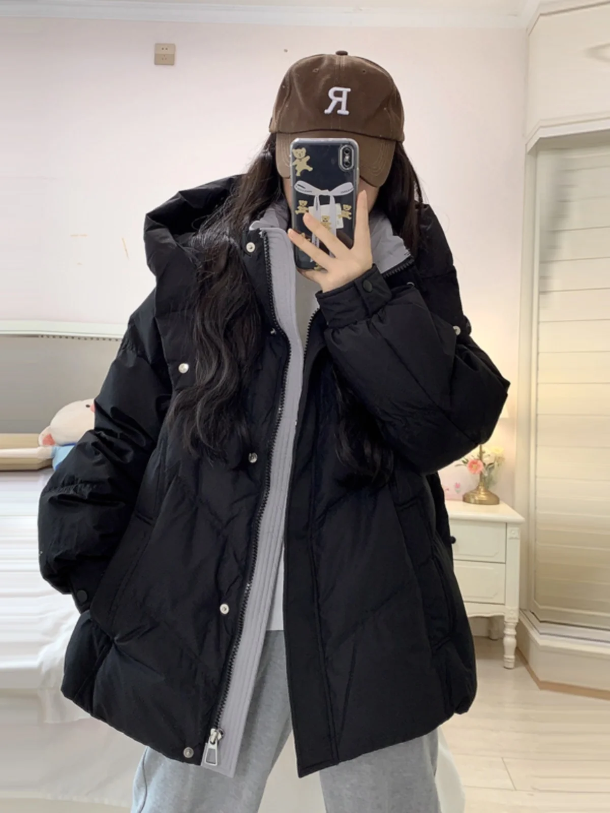 

Unique Sli Bla down Cotton Jaet Women's Winter ort Lightweight Warm Outerwear Commute Sle Korean Version Straight...