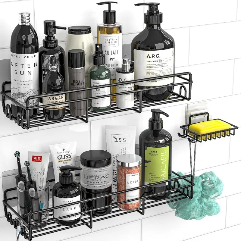 

Shower Caddy Basket Shelf with Soap Holder, No Drilling, Rustproof Bathroom Shower Storage Organizer