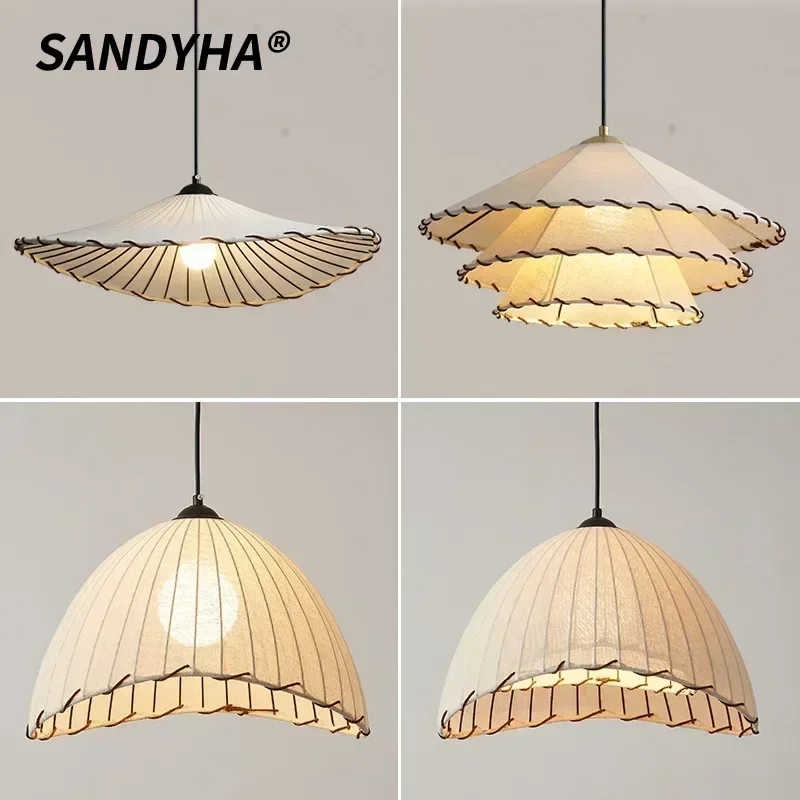 SANDYHA Stylish Modern LED Hanging Lamp Cotton Linen Chandelier Perfect Lighting for Bedroom Dining Room Living Room Study Bar
