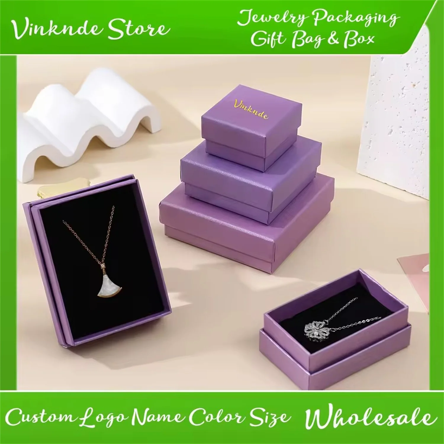 

Коробки для упаковки ювелирных изделий с логотипом на заказ, картонная бумажная крышка лаванды и нижние ожерелья, серьги, браслеты, коробка для колец с губкой