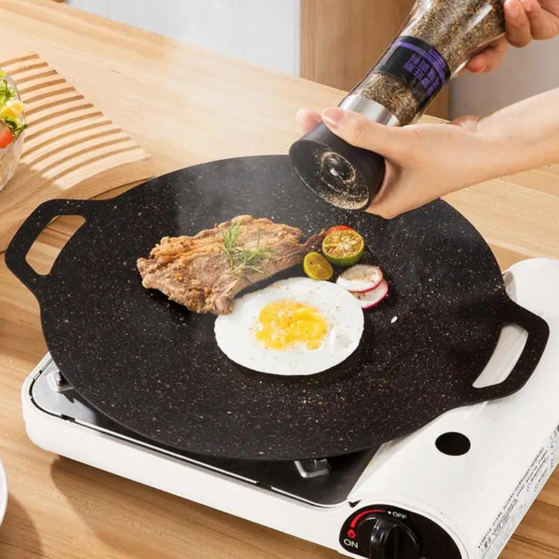 

Korean iron grill Induction cooking non stick barbecue pan Teppanyaki household commercial outdoor portable card oven barbecue p