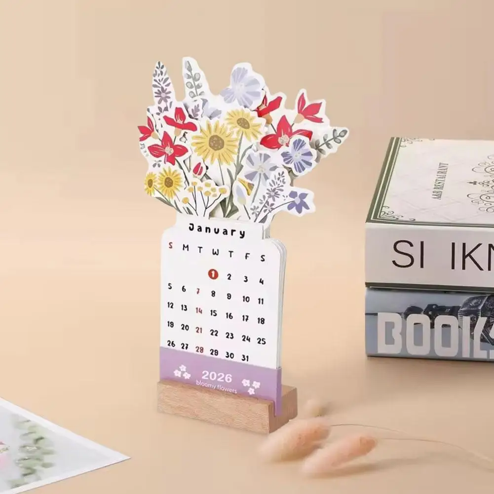 ازدهار الزهور أجندة مكتبية /رزنامة مكتبية تقويم صغير الدائمة مخطط جديد بطاقة سطح المكتب سنة التقويم مزهرية خشبية شهرية مثل مكتب Cale O0M7 #2