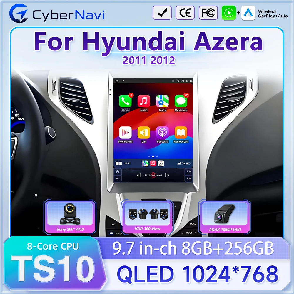 Car Radio Android 16 auto For Hyundai Azera 2011 2012 wireless Carplay Multimedia GPS Navigation Touch Screen Wifi Stereo BT DSP