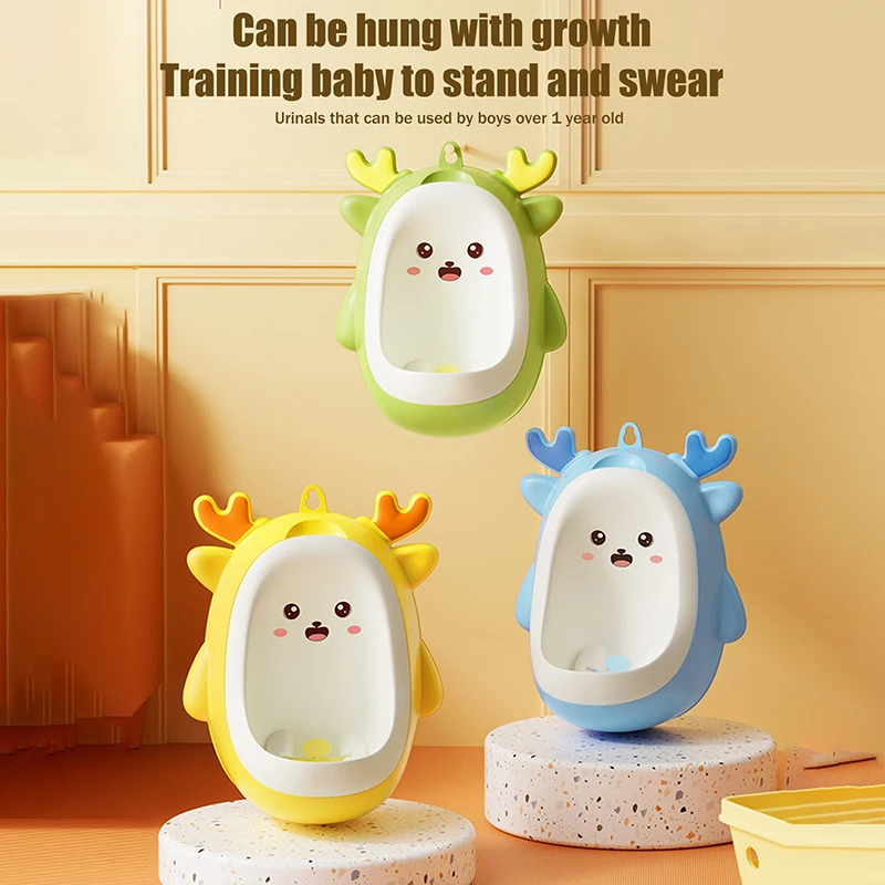 Orinador de penico de dinossauro, mictório de xixi montado na parede, ferramenta de treinamento de banheiro permanente e suspensa para aprendizagem de banheiro de crianças pequenas