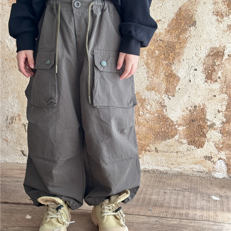 

2023 Autumn New Children's Overalls Boys' Side Pocket Handsome Casual Trousers Trendy