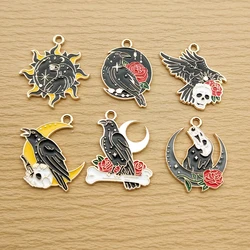 주얼리 제작용 태양 달 까마귀 참, 에나멜 목걸이 귀걸이 팔찌 펜던트, DIY 액세서리, 합금 금속 금도금, 10 개