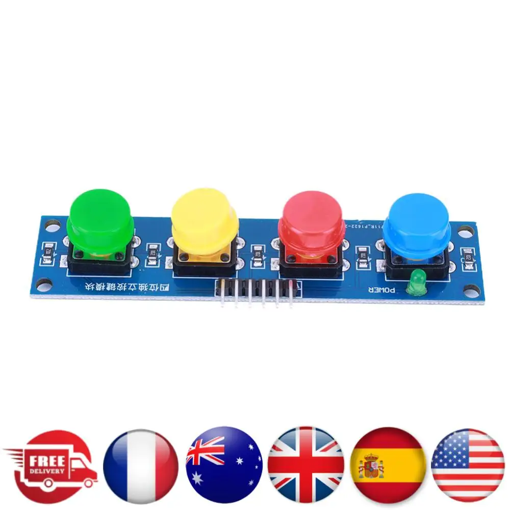 Módulo de teclado de 4 botões com chapéu e indicador LED Módulo de teclado Saída de alto nível para Arduino ou Raspberry Pi
