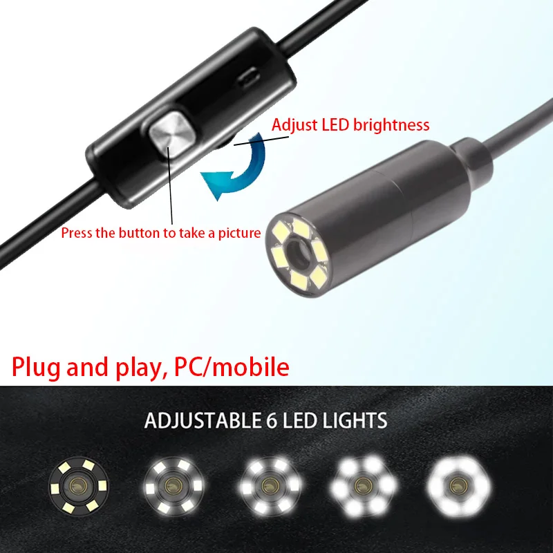 المنظار الإلكتروني 3 en 1، 1944p 14mm، المنظار d'inspection Industrielle، sonde de moteur de voiture pour OTG Android