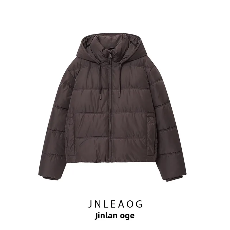 

JNLEAOG Autumn New Women's ort Thiened Cotton Jaet Coat with Hood Straight Leg Length Sve Zipper Pure Color Commute