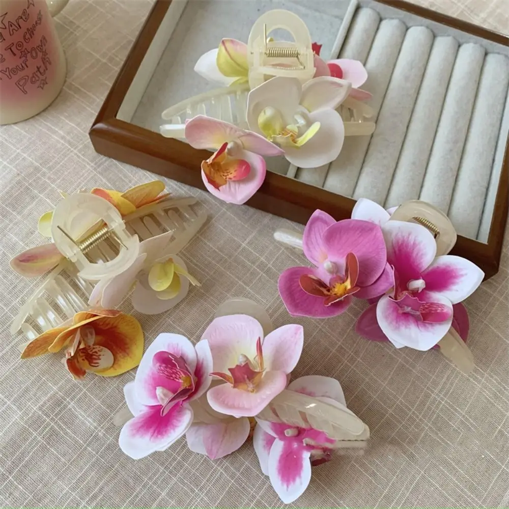 Butterfly Orchid Flower Hair Claw Ponytail Clip Cloth Large Shark Clip Grab Clip Korean Style Headwear Orchid Hair Clip Daily