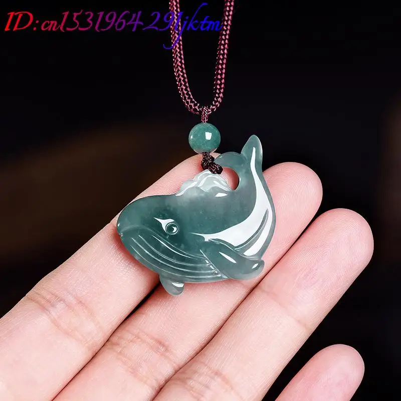 Natural Burmese Jadeite Whale Pendant Necklace Accessories Real Jade Charm Carved Amulet Jewelry Gemstone Gifts for Women view 4