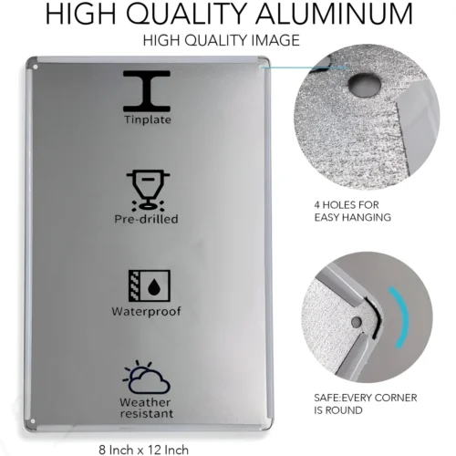 الممتلكات الخاصة بدون تخييم أو حظر وقوف السيارات بين عشية وضحاها 8 × 12 بوصة علامة معدنية من القصدير تحذيرية إشعار للحذر للفناء والمكتب،