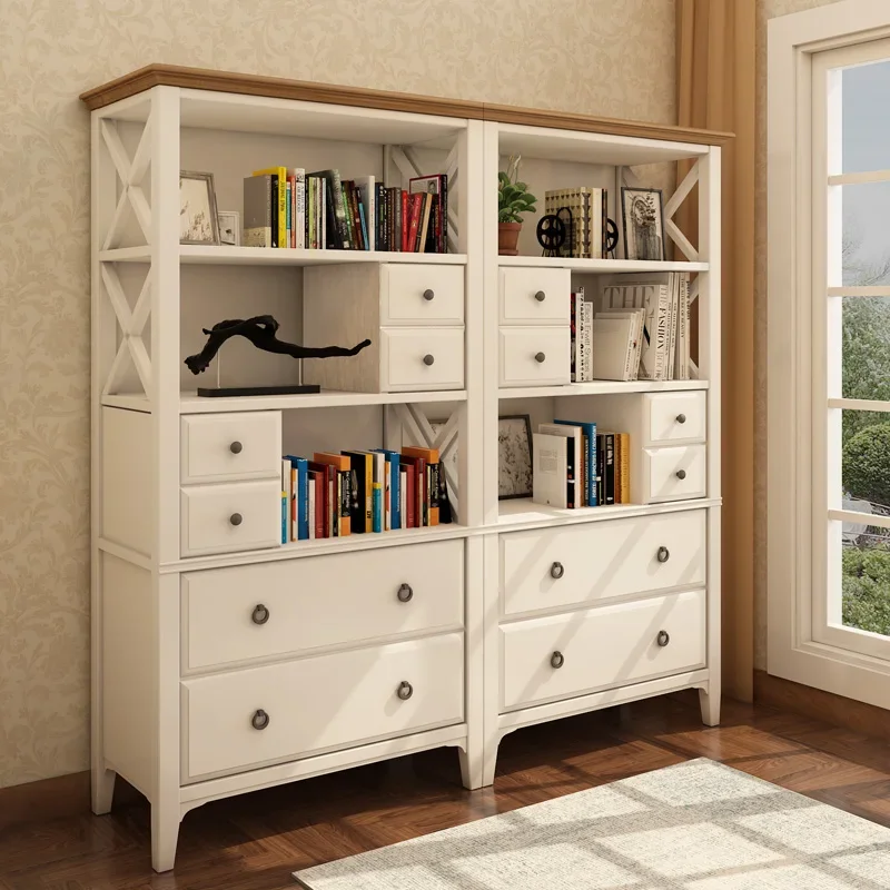 Solid wood desk bookcase bookshelf combination rural light luxury Mediterranean middle school students children's solid wood