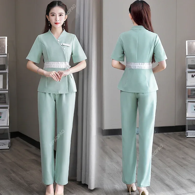 Elegante retro uniformes de massagem uniforme roupas de trabalho de beleza cosme tonólogo roupas spa uniformes feminino esteticista traje massagem