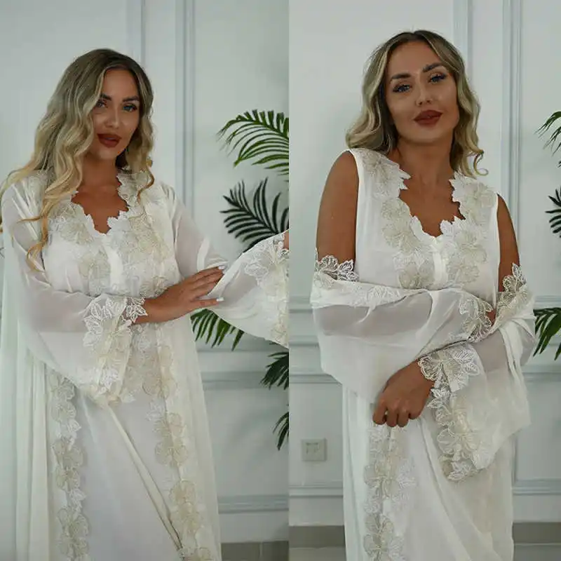 

Elegant Women’s Pajamas Silk Satin Lace Robes Bridesmaid Bride Robes Wedding Long Robe Bathrobe plus size customized