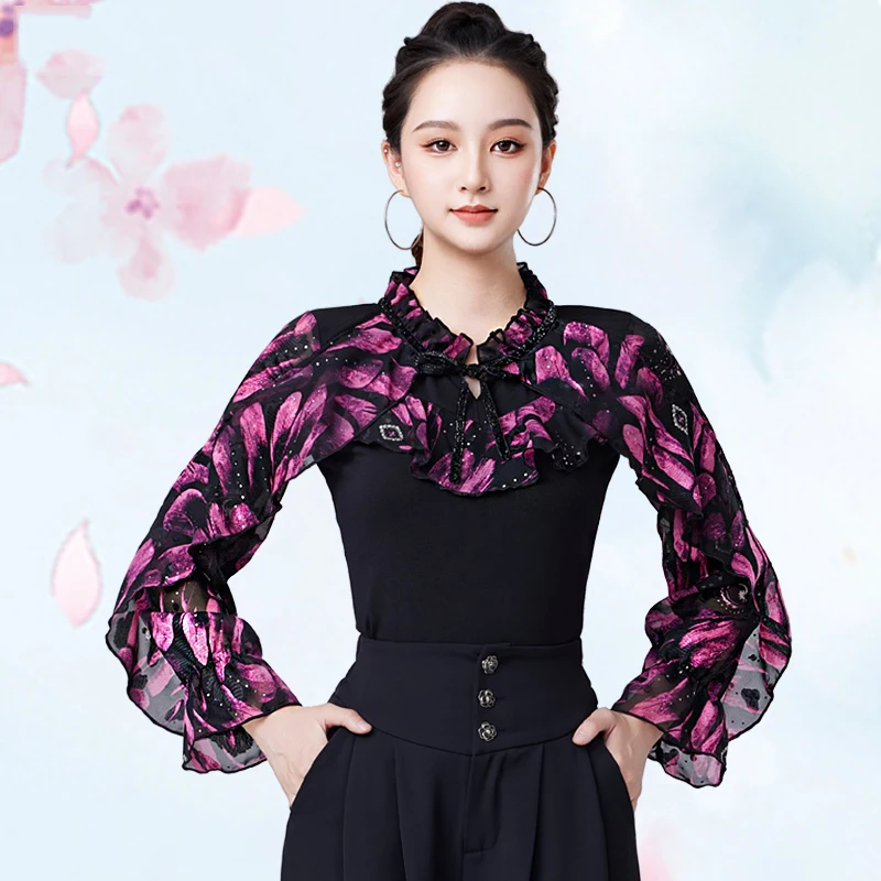 

Female Ballroom Dance Competition Tops Adults Waltz Modern Dancing Top Women Latin Dance Clothes Stage Training Wear DW10330