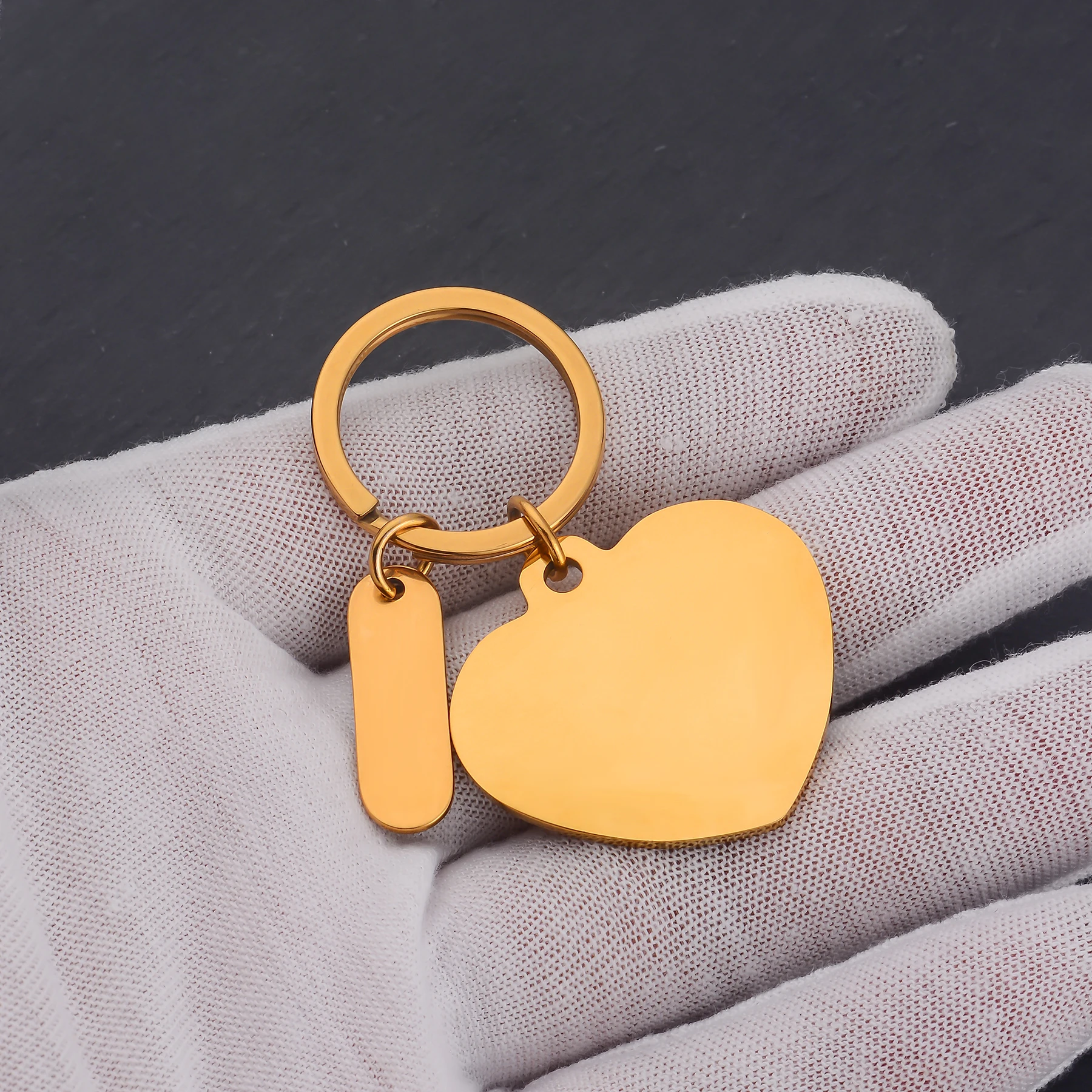 10Pcs Blank Heart Rectangle Tag Key Chain Mirror Polished Stainless Steel Key Ring Accessory Gift For Men Women Wholesale