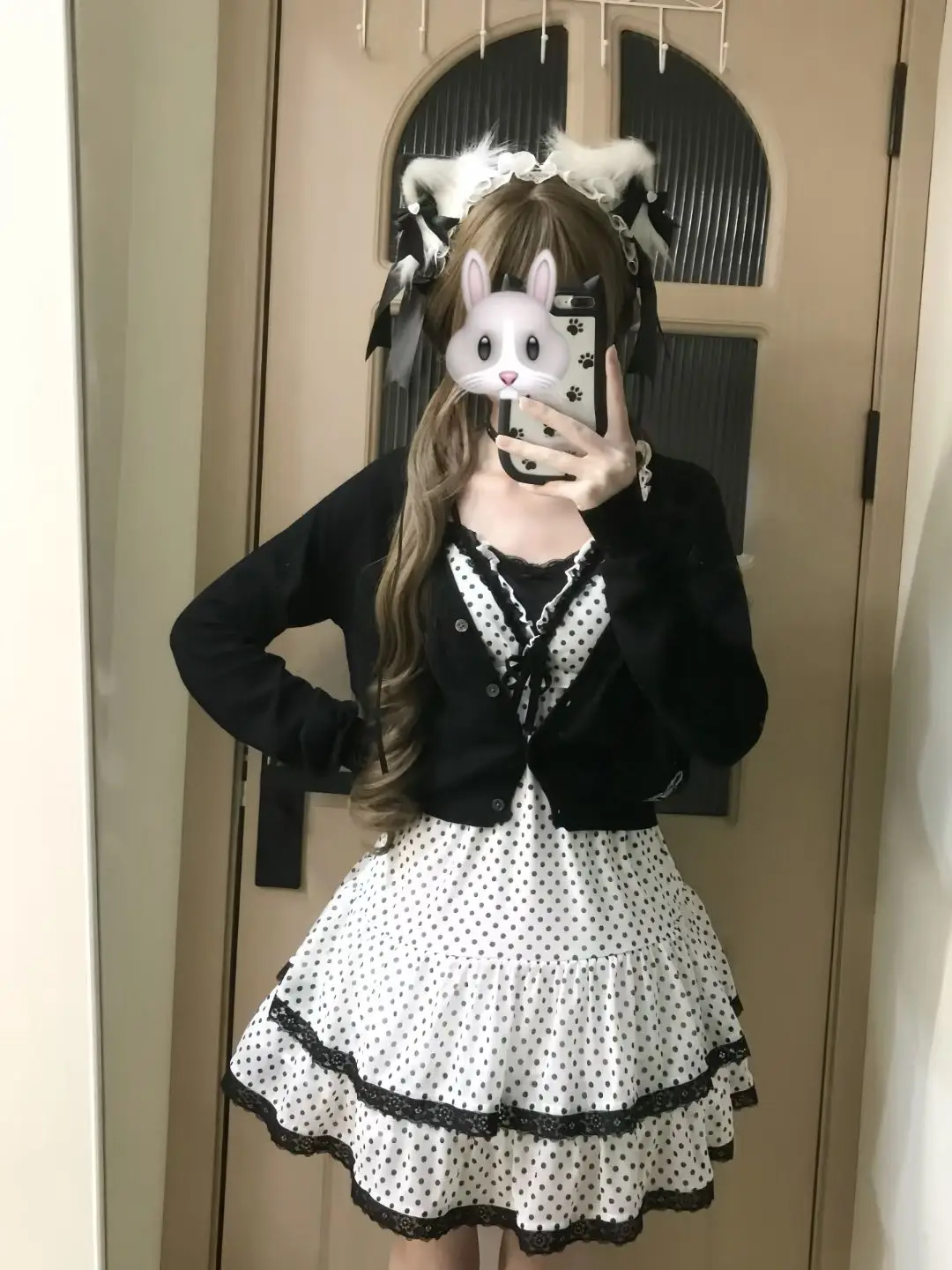 

Design High Street Polka Dot Dresses 3 Piece Set Vintage Sweet Bow Sling Dress Suit Women's Hepburn Kawaii Vest Black Cardigan