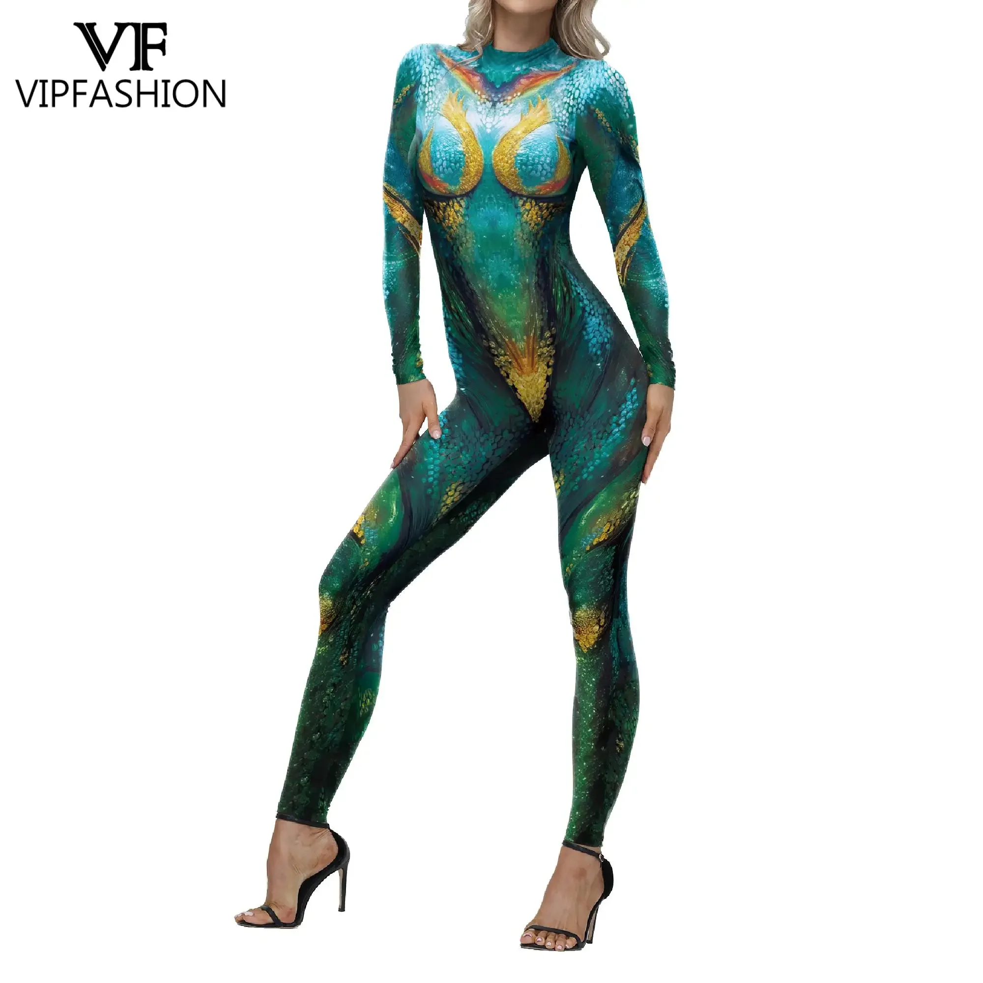 VIP FASHION Peacock Jumpsuits 3D Digital Print Woman Zentai Bodysuit Animal Show Performance Costume Carnival Purim Party Outfit