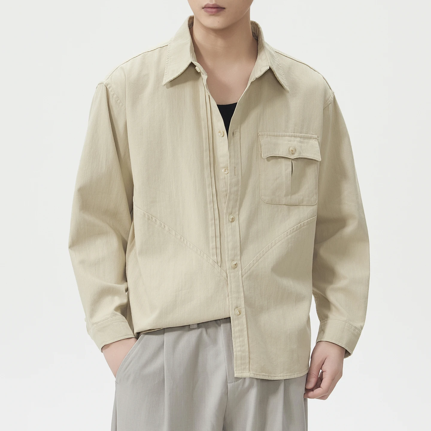 Men Pure Cotton Loose Casual Long Sleeve Shirts Man Spring Autumn Streetwear Cityboy Harajuku Fashion Vintage Cargo Shirt