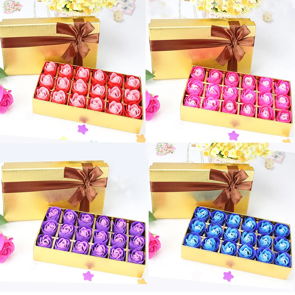 

18pcs Scented Bath Soap Rose Flowers In Gift Box Artificial Valentine'S Day Mother'S Day Wedding Birthday Christmas