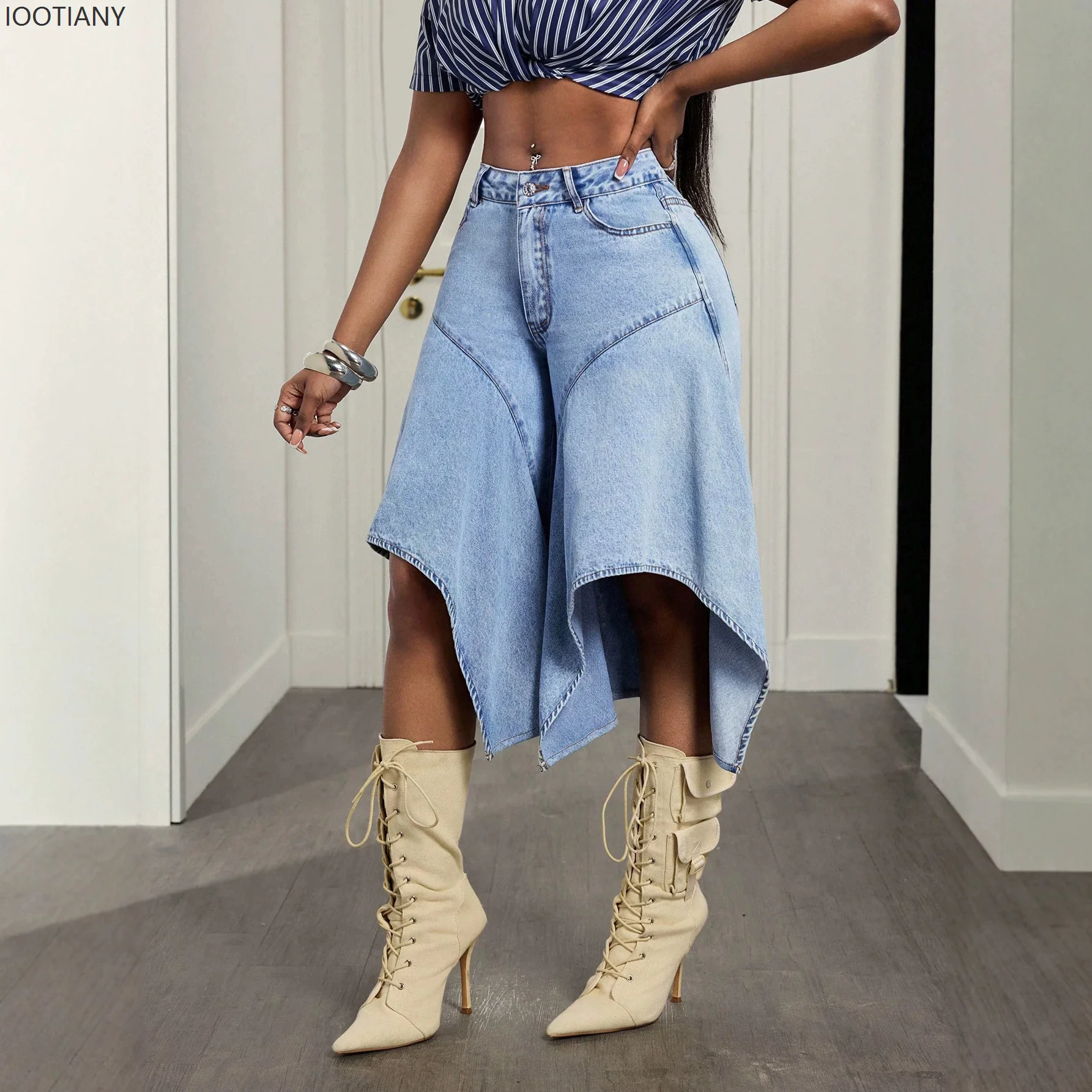 Denim Women's High Waist Casual Wide Leg Jeans Overlay Flarepants With Pockets High Street Elegant Fashionable Baggy Jeans 2026