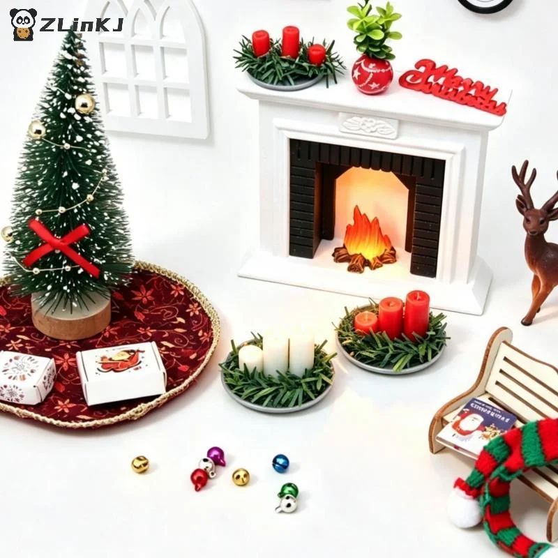 ▶1:12 Miniature Dollhouse Christmas Scene Accessories Candle/Tree DIY Xmas Living Room Decor Micro Landscape Model