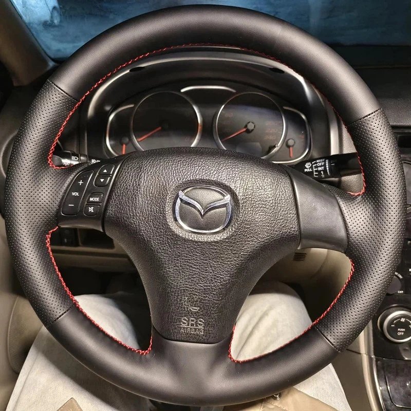 DIY Hand Sewing Leather Steering Wheel Cover for Mazda 6 Atenza 2004-2015 Mazda 3 2010-2012 Mazda 5 Anti-slip Car Interior